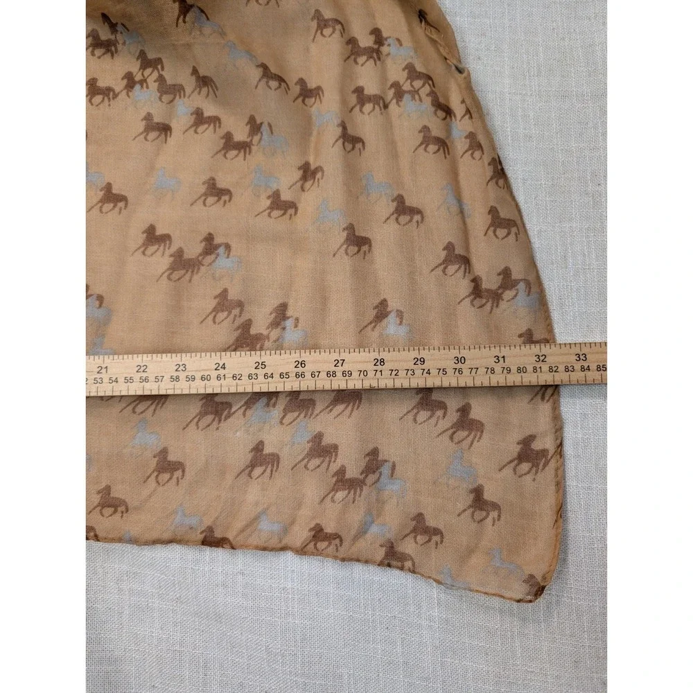 Horse Print Rectangle Scarf Shawl Western Brown Semi-Sheer